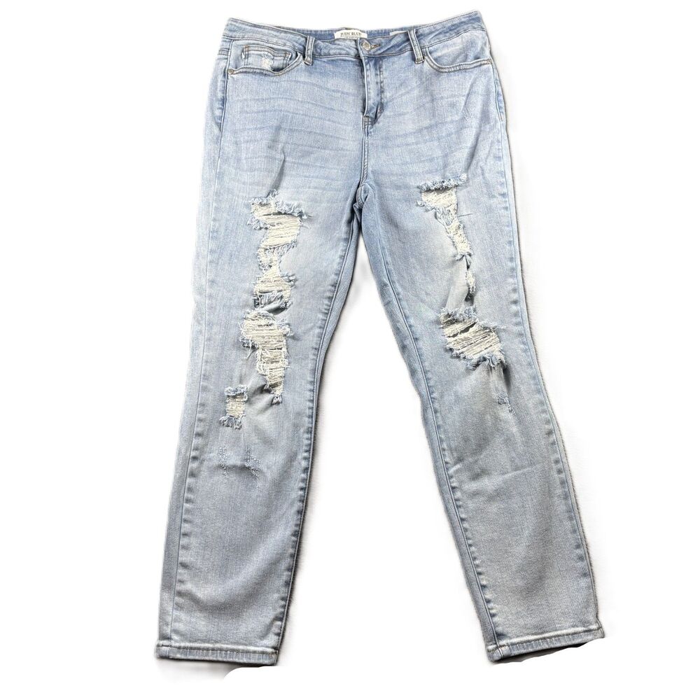 Judy Blue Women Boyfriend Fit Jeans Distressed Light Wash JB8878 15/32 H221